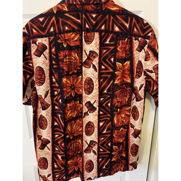 Ui Maikai Vintage Hawaiian Shirt Tiki Mask Drum Pineapple Plant Men's M / L Red - Picture 8 of 8